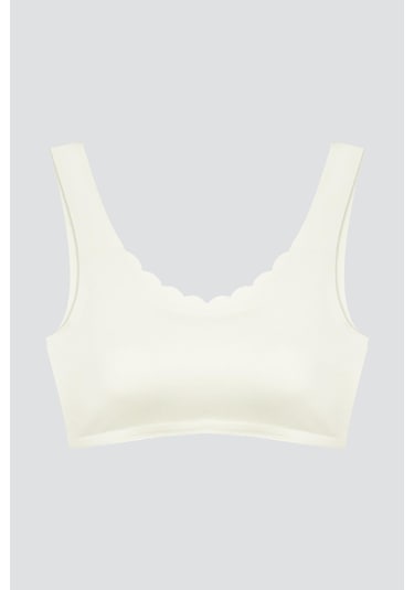 Krem Dikişsiz Lazer Kesim Sütyen Pedli Kadın Hayalet Sütyen Dalga Detaylı Krem