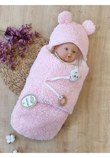 Peluş Bebek Dış Kundağı Oyuncaklı Uyku Tulumu Hastane Çıkışı Hediyelik Sarma Battaniye Pembe