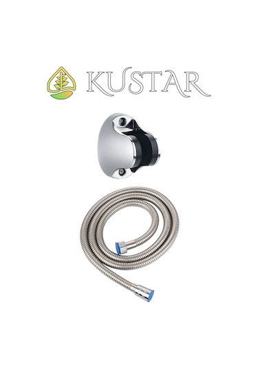 Kustar 3'lü Krom Çelik Duş Seti Filtreli 5 Fonksiyonlu Duş Başlığı El Duşu 150cm Duş Hortumu Ve Duş Askı Gri