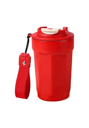 Sekizgen Kahve Termos Kupa Paslanmaz Çelik Araba Yalıtımlı Su Bardağı Açık Halat Fincan 853mzt Kırmızı