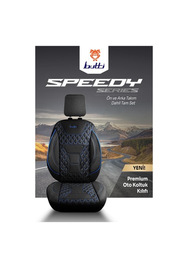 Siyah - Mavi Buttı Speedy Serisi Premium Oto Koltuk Kılıfı Ortopedik Destekli, Ön Arka Tam Set, Aırbag Uyumlu