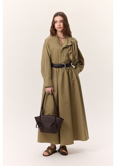 Bağlamalı Detaylı Tasarım Gömlek Haki Haki