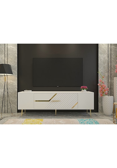 Ufa Tv Sehpası Tv Ünitesi 150 Cm Beyaz Altın