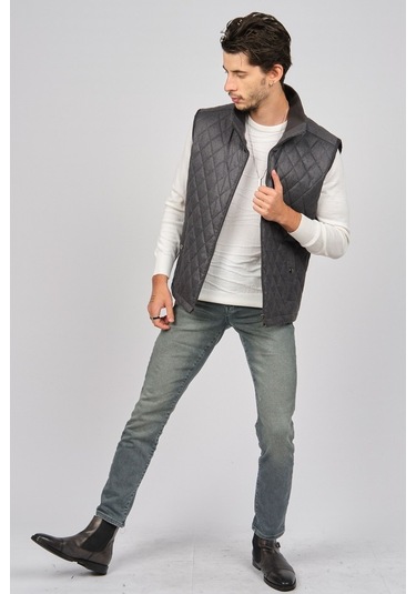 Daynax Erkek Cep Detaylı Baklava Desenli Yelek 492700 Füme Füme