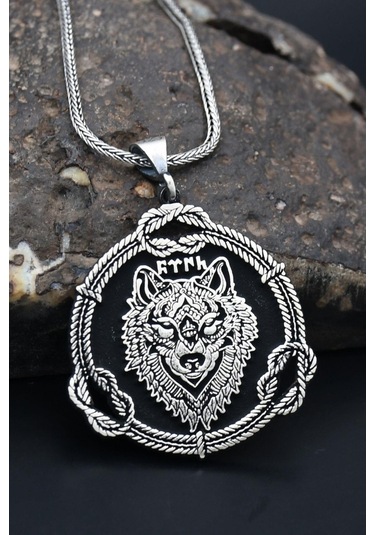 Prestij Gümüş Bozkurt Göktürkçe Türk Yazılı 925 Ayar Erkek Gümüş Kolye Zincir