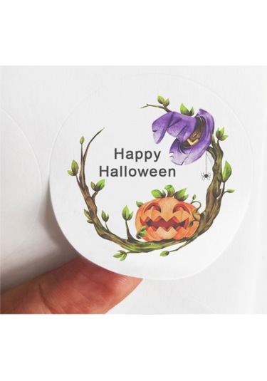 48 Adet 4 Cm Sarmaşıklı Balkabağı Happy Hallowen Baskılı Mat Etiket Sticker 20