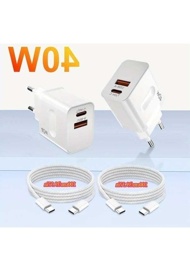 Fastbuy Dream011 2x Usb-c 40w Hızlı Şarj + 2x 1m Kablo, İphone 15/16/pro Max/ipad, Samsung S24/s23 Uyumlu, Beyaz