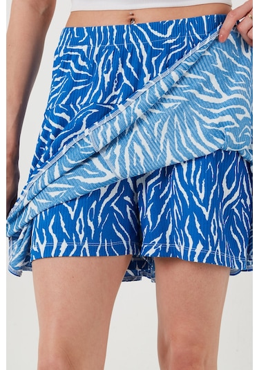 Lela Beli Lastikli Mini Şort Bayan Etek 5864024 Saks-Zebra