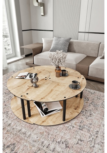 Yin Yang Unıty Serenıty Orta Sehpa 3 Lü Safir Meşe-100 Cm Meşe