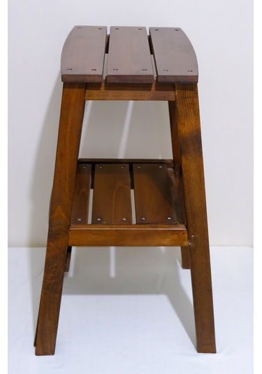 Çok Amaçlı Ahşap Merdiven Tabure 2 Basamaklı - El Yapımı Ceviz