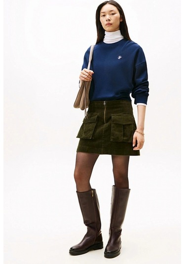 Tommy Hilfiger Kadın Cepli Kadife Mini Yeşil Etek Yeşil