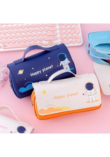 Sevimli Karikatür Desenli İlkokul Öğrencileri İçin Taşınabilir Kırtasiye Çantası, Yaratıcı Uzay Temalı Kalem Kutusu, Renkli Ve Pratik Okul Malzemeleri Saklama Kutusu Pembe