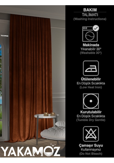 Yakamoz Kadife Görünüm Kiremit Renk Ada Fon Perde Ekstraforlu Velvet Touch Serisi Kiremit