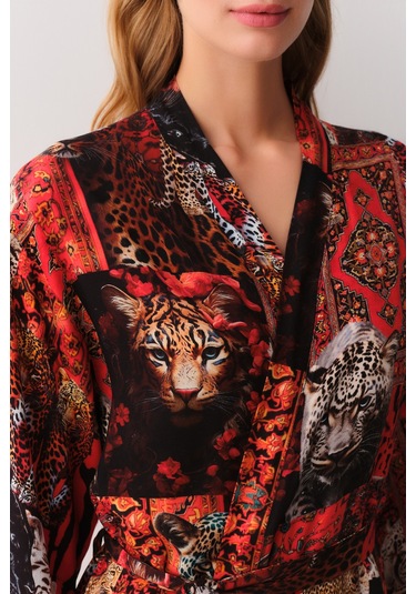 Suwen Rustic Uzun Sabahlık Sh26118615l95 Kırmızı Desenli