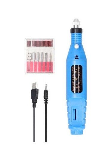 Pazly Usb Şarjlı Mini Tırnak Freze Makinesi - 6 Uçlu Hızlı Manikür Aleti - Ev Ve Tırnak Salonu İçin Kullanışlı, Taşınabilir, 20000 Rpm Değişken Hız