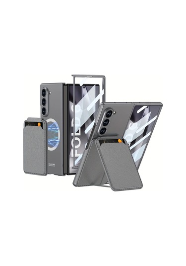 Turcoshop11 Samsung Z Fold 6 Manyetik Kartlık Kılıf Ayrılabilir Film Entegre Siyah