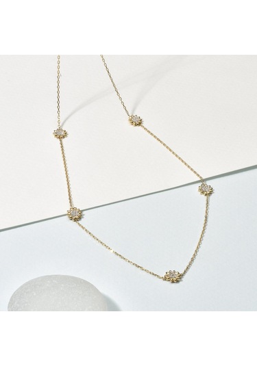 14 Ayar Altın Kaplama Zarif Çiçekli Gümüş Kolye - Cns00623 Altın