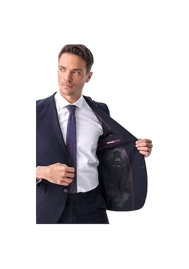 Morven Erkek Lacivert Basic Düz Slim Fit Dar Kesim Çift Yırtmaç - 498888121 Lacivert