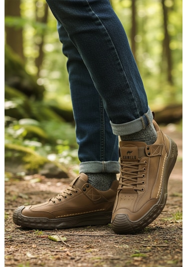 Bej Hakiki Deri Erkek Casual Yürüyüş Ayakkabısı Season M Bej