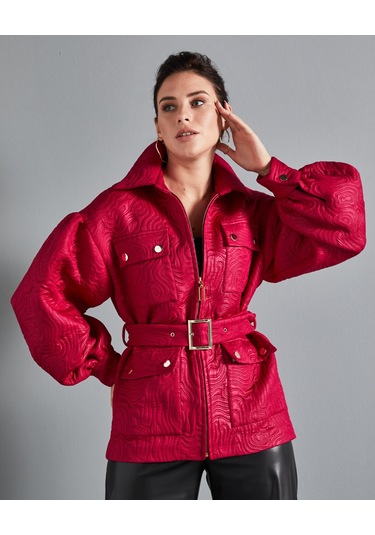 Kısa Kadın Mont - Cepli Ve Kemerli - Modern Ve Şık Tasarım - Günlük Ve Özel Gün İçin Mont Fuşya