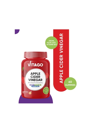 Vitago Apple Cider Vinegar Elma Sirkesi İle Tatlandırılmış Krom, B12 Vitamini Ve Folik Asit İçeren 60 Adet Çiğnenebilir Gummies Form Takviye Edici G