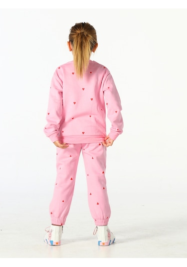 Kalp Desenli Girl Power Eşofman Takım Pembe