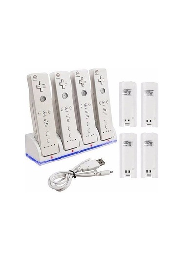 4 Adet 2800mah Şarj Edilebilir Pil Ve Wii Uzaktan Kumanda Anahtarı Aksesuarı İçin Wii Pil Şarj İstasyonu Beyaz Beyaz