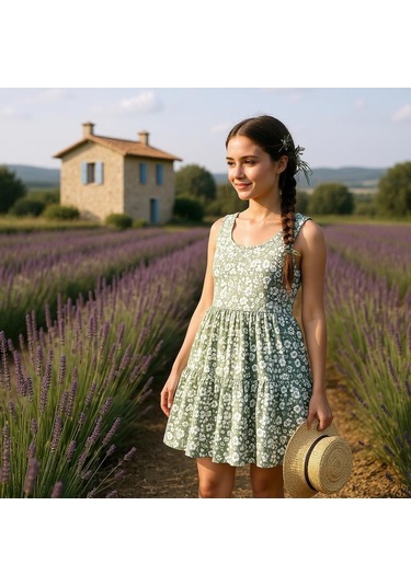 Çiçekli Kız Çocuk Elbise St09118 Yeşil