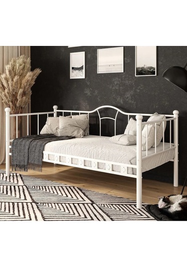 Reyo Kamelya Sedir Metal Karyola Beyaz 90x200