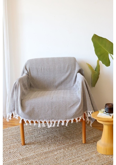 Berjer Koyugri Pamuklu Tekli Koltuk Berjer Örtüsü, Şalı 150x170cm Antrasit Koyugri