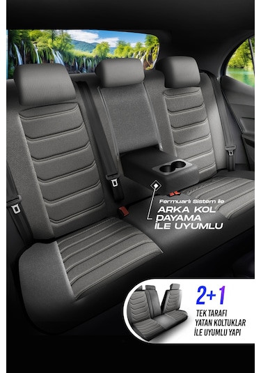 Gri - Gri Panda Manavgat Serısı Lakos Kumaş Oto Koltuk Kılıfı - Tam Set