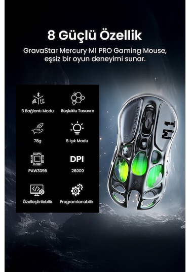 Gravastar Mercury M1 Pro Süper Hafif Kablosuz Gaming Mouse