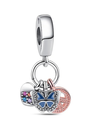 Fubena İki Renkli Gökkuşağı Kalp , Kelebek Ve Barış Üçlü Sallantılı Charm