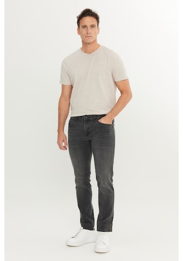 Erkek Antrasıt Pamuklu Slim Fit 5 Cep Esnek Jean Denim Kot Pantolon Antrasit