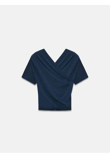 Dilvin 32659 Drapeli Kısa Kollu Top-lacivert Lacivert
