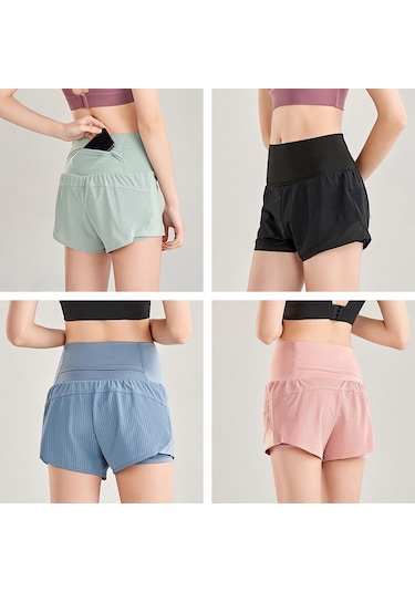 Jeemson Kadın Spor Şortu - Yoga, Koşu İçin Yüksek Bel Rahat Kumaş SiYAH