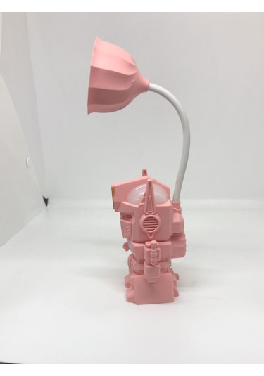 Lebron Işıklı Şarjlı Kalemtraşlı Robot Masa Lambası Pembe Renkli