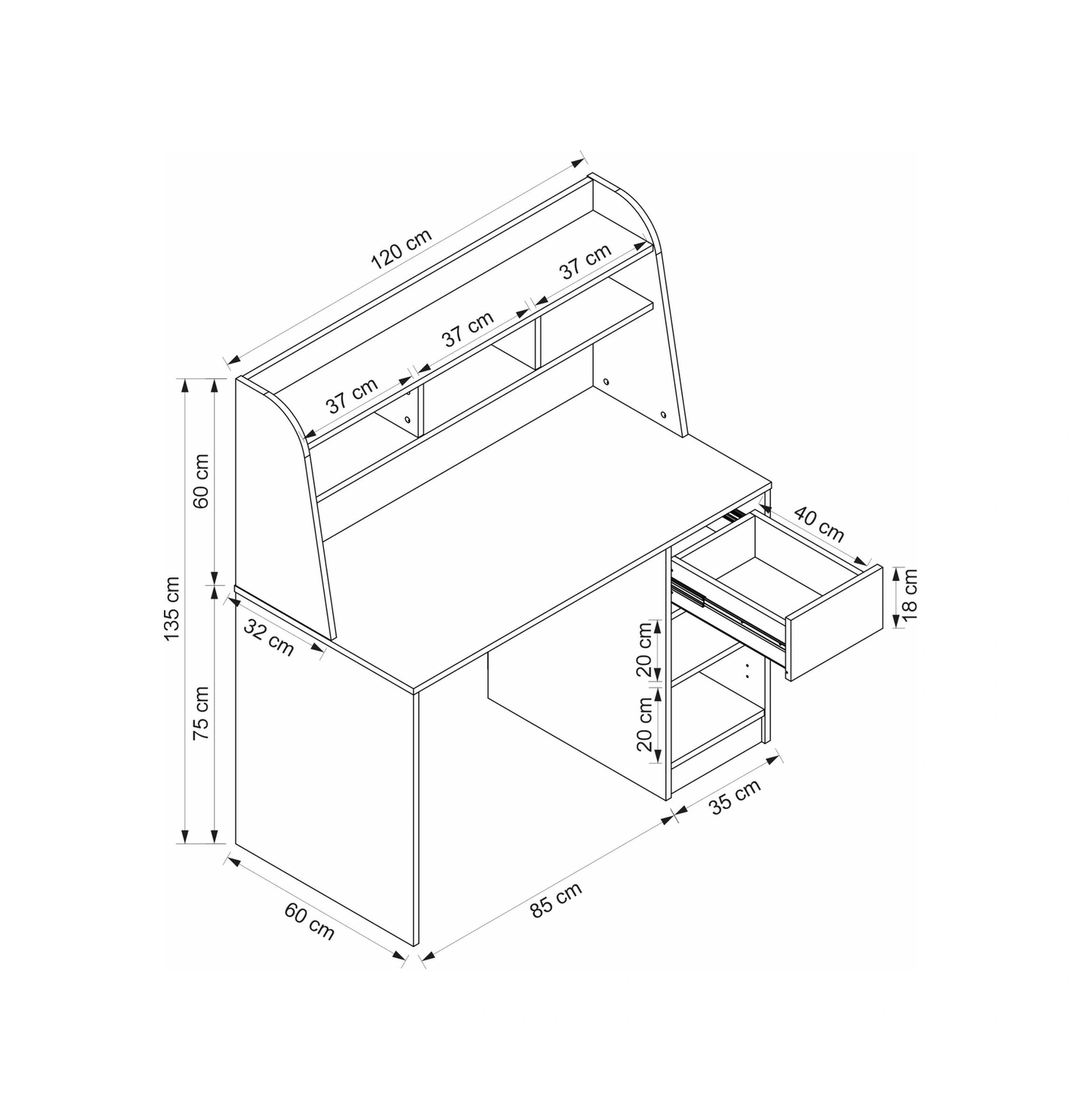 Orina Çalışma Masası - Beyaz/derin Sepet Çok Renkli