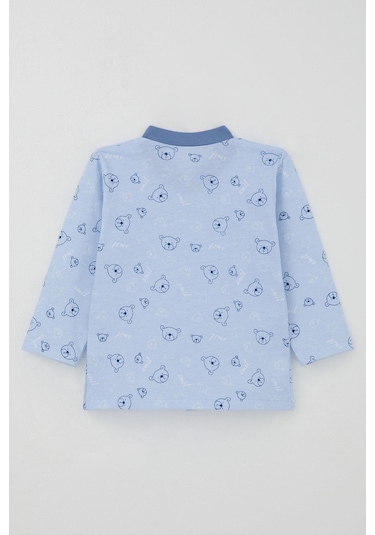 Breeze Erkek Bebek Pijama Takımı Sevimli Ayıcık Figürlü Yıldız Desenli 4 Ay-1 Yaş, Mavi Mavi