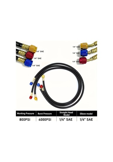 Dashanshop 3 Parça R410a R134a R32 Soğutucu Şarj Hortumu Seti B 1 1.5 2 3 Metre Hvac
