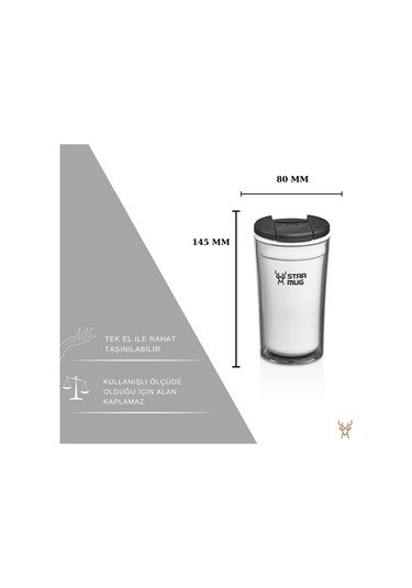 Star Termos Star Mug 250 Ml Opak Seri - Beyaz Piknik Kamp Outdoor Ofis Otel Kafe Okul Kampüs Beyaz