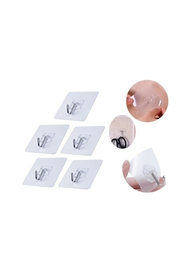 20 Adet Kendinden Yapışkanlı Şeffaf Askı Metal Kancalı Askılık Beyaz