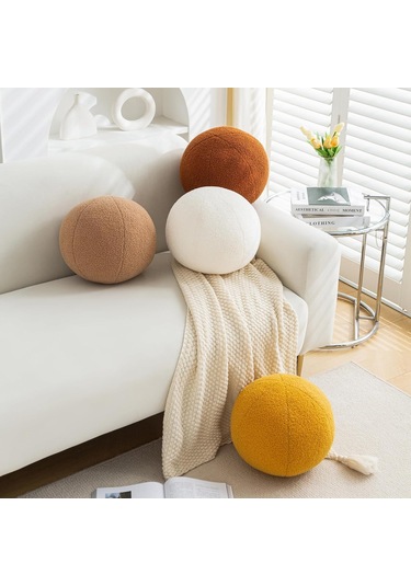 Monyee 30cm Çaplı Kürklü Top Yastık - Yumuşak Kemer Ve Bel Desteği, Ev Dekorasyonu Oyuncak, Kahve Rengi Haki