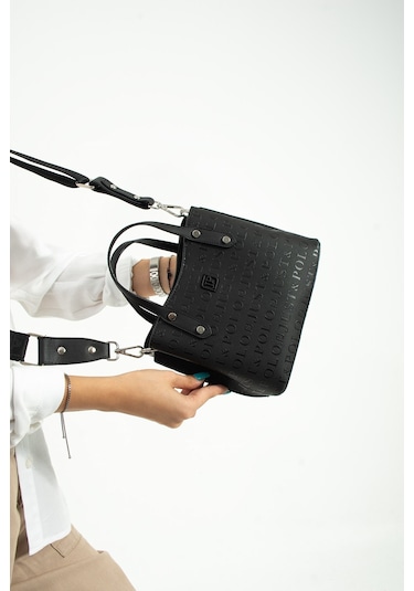 Just Polokolon Askı Mini Boy 4 Bölmeli Kadın El Ve Omuz Çantası Ve Cüzdan Kombini Pbu3922 Siyah