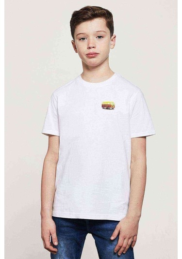 Sarı Ve Kırmızı Çiçek Volkswagen T1 Baskılı Unisex Çocuk Beyaz T