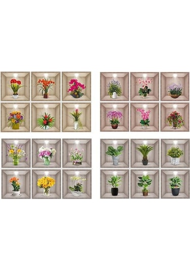 1 Takım 3d Vinil Duvar Sticker Vazolar İle Tasarım Yeşil Bitkiler Çiçek Çarpıcı Oda Dekorasyonu İçin Solmayan Basit Operasyon Çıkartmaları D Diğer