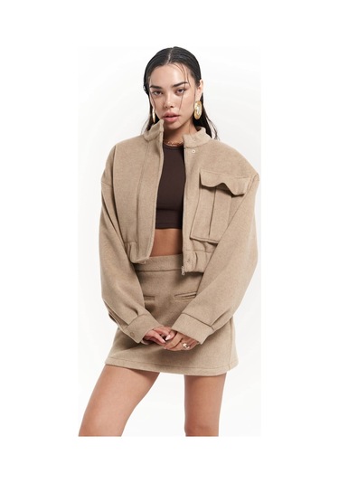 Tenby Taupe Crop Ceket-etek Takım Taupe