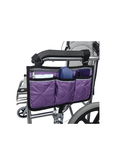Yuntech01 Tekerlekli Sandalye Yan Çantası, Sağlık Aletleri İçin Askılı Depolama, Polyester Malzeme, Mor Renk Mor