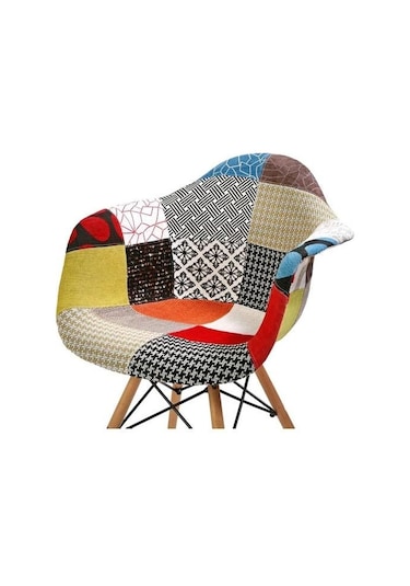 T.conept Patchwork Kolçaklı Renkli Sandalye Ahşap Ayaklı
