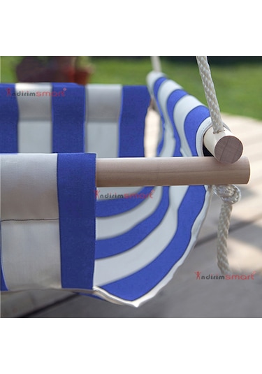 Bundera Ahşap Bebek Salıncak Çocuk Beşik Hamak Salıncağı Mavi Çizgili